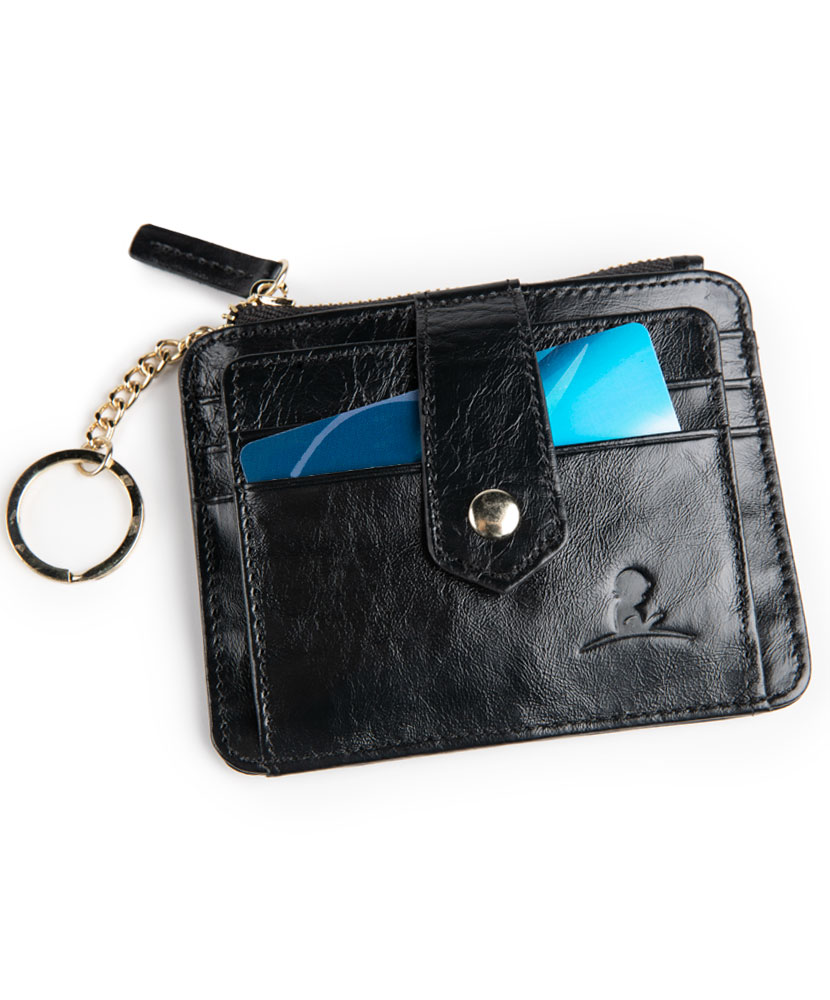 Black Leather Card Wallet with Key Ring - St. Jude Gift Shop