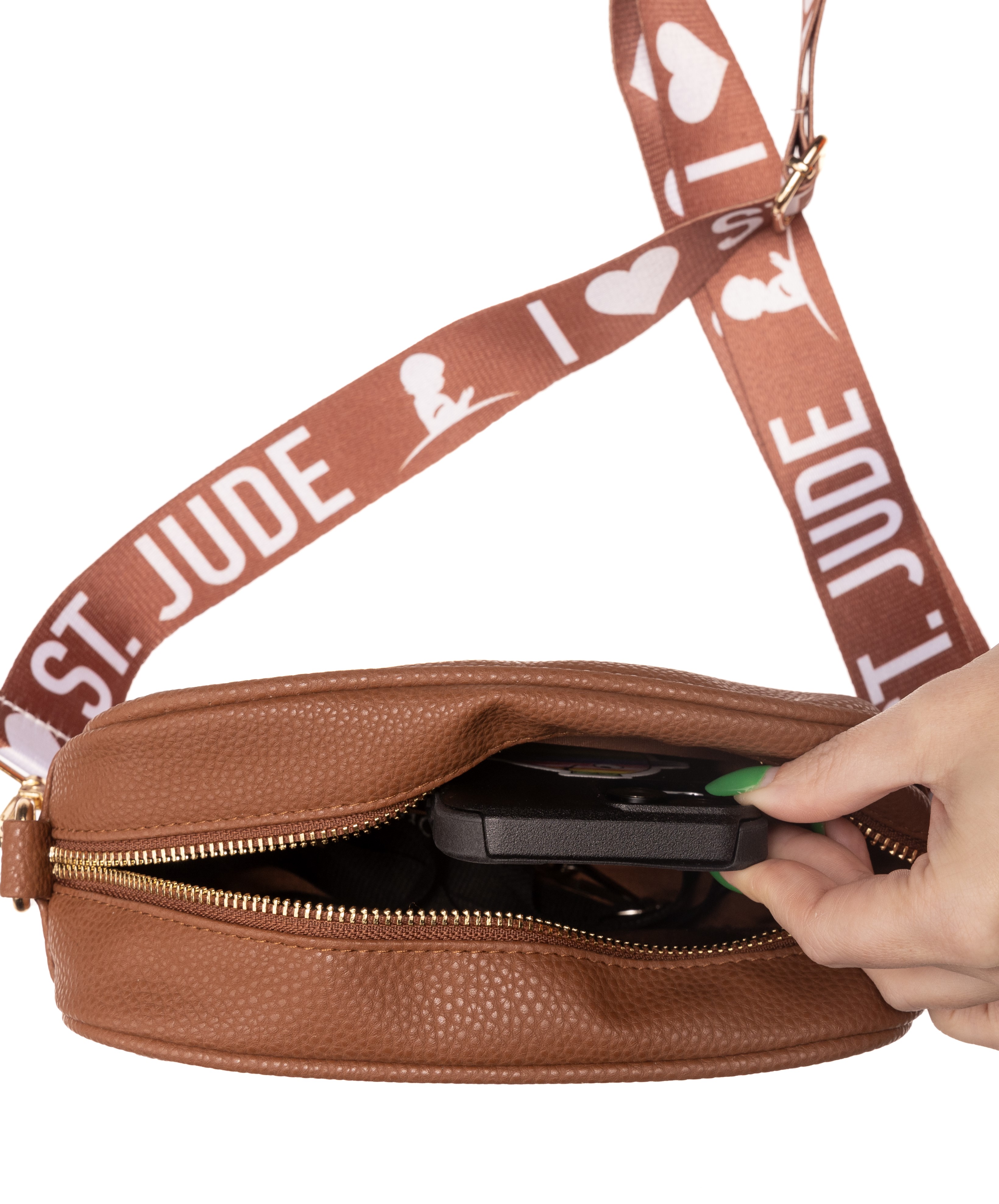 Faux Leather Crossbody with St. Jude Strap - Dark Brown