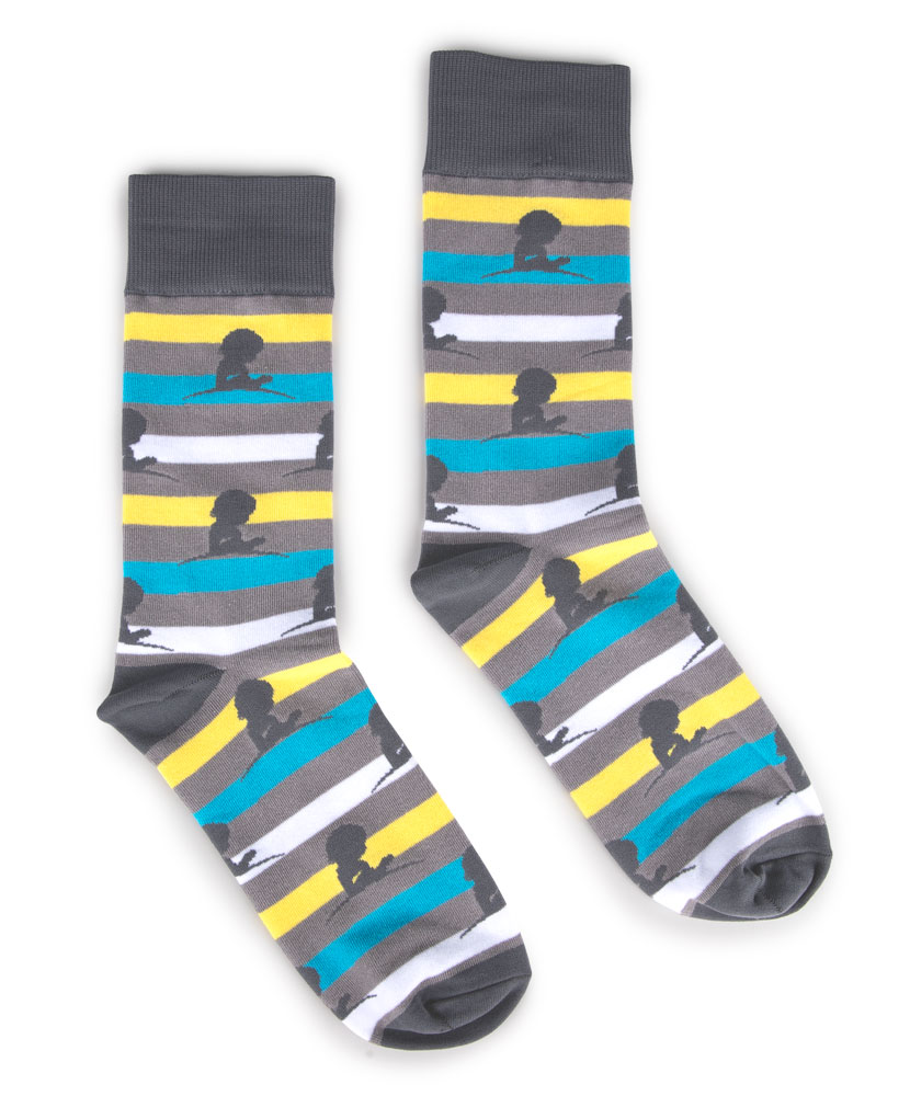 Blue Yellow White and Grey Striped Dress Socks - St. Jude Gift Shop