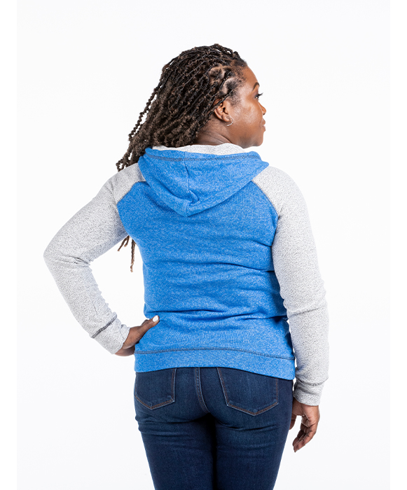 Women's Blue Colorblock Hooded Sweatshirt