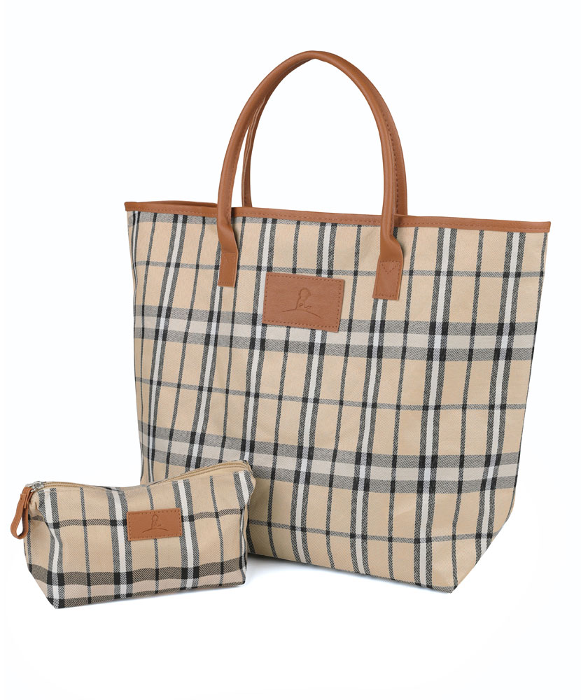 Tartan Plaid Tote And Accessory Bag Set