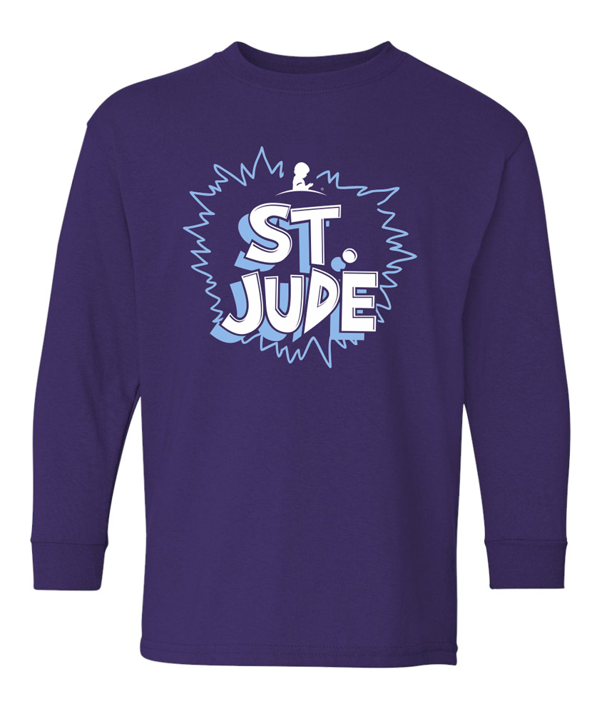 Youth St. Jude Cartoon-Style Purple Long-Sleeve T-Shirt