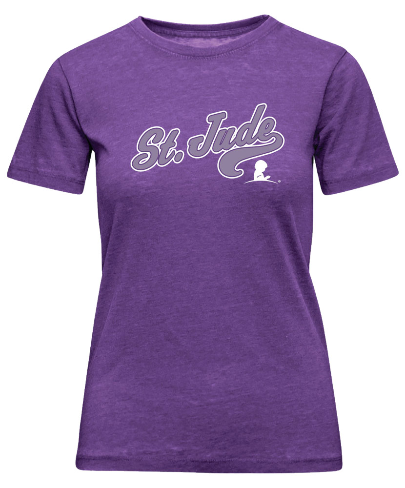 Women's St. Jude Wide Script Purple T-Shirt
