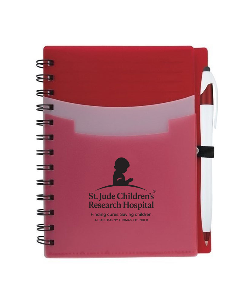 Tri Pocket Desk Notebook With Pen - Red