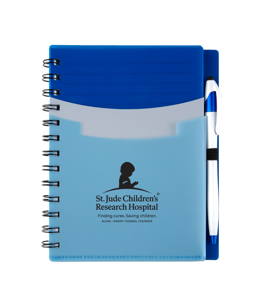 Tri Pocket Desk Notebook With Pen - Blue