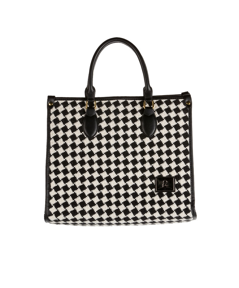 Houndstooth Tote with Cosmetic Bag Insert