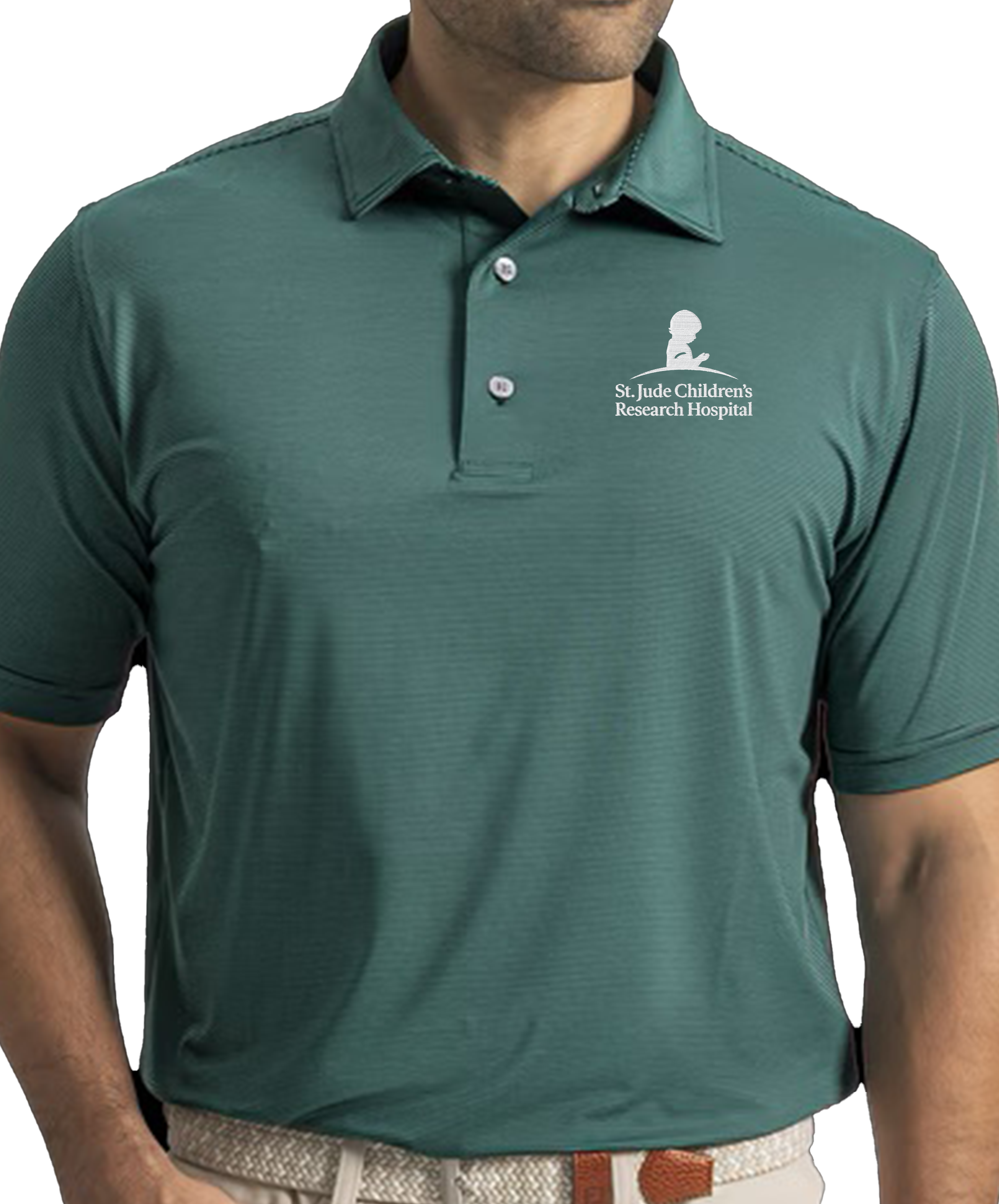 Primary image St. Jude FootJoy MicroFeeder Stripe Lisle Polo - Field Green