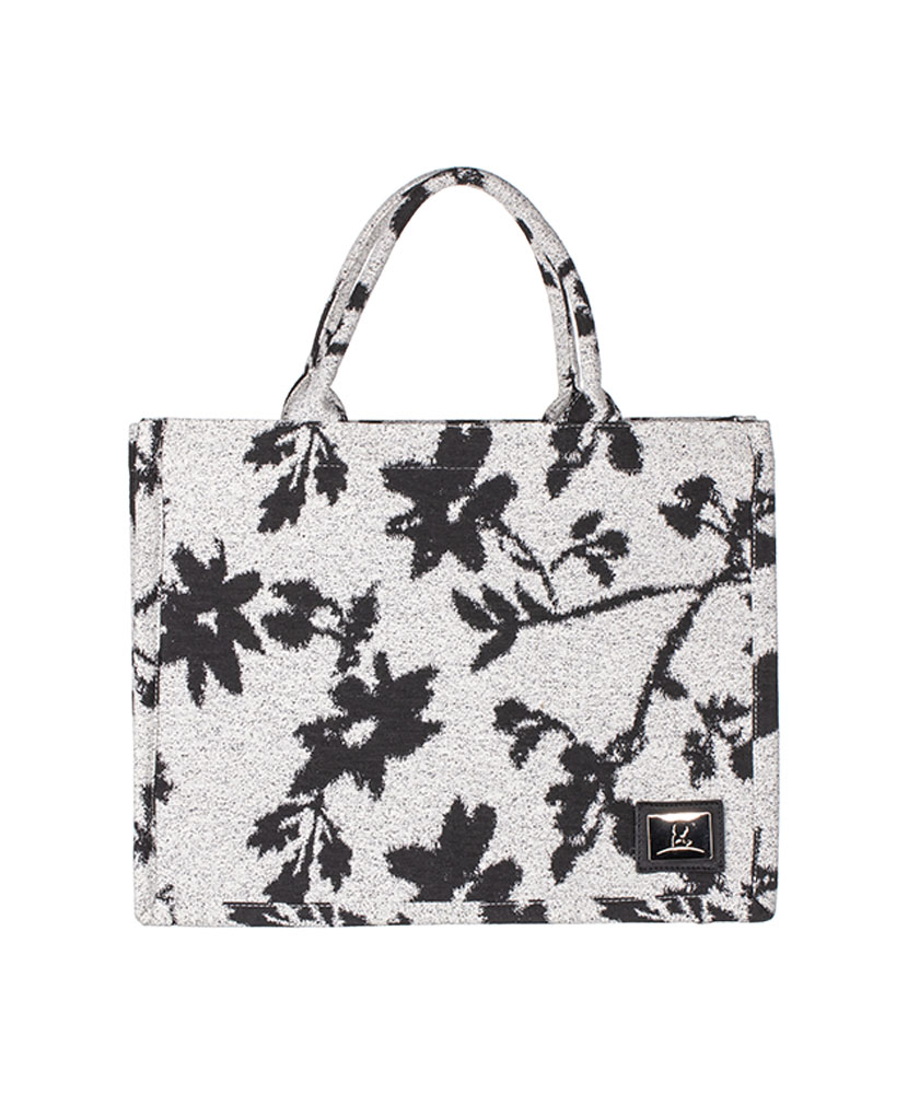 Floral Abstract Black and Cream Tote Bag
