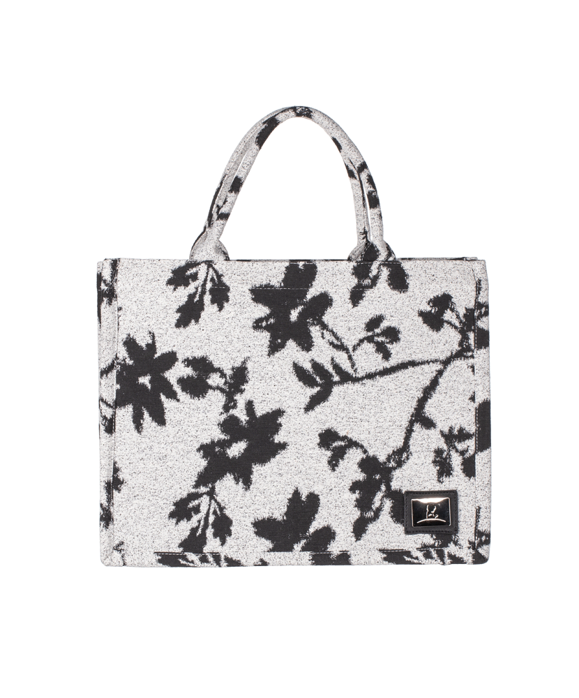 Floral Abstract Black and Cream Tote Bag