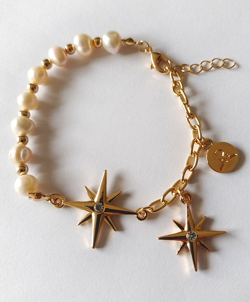 St. Jude Gold Pearls and Stars Bracelet