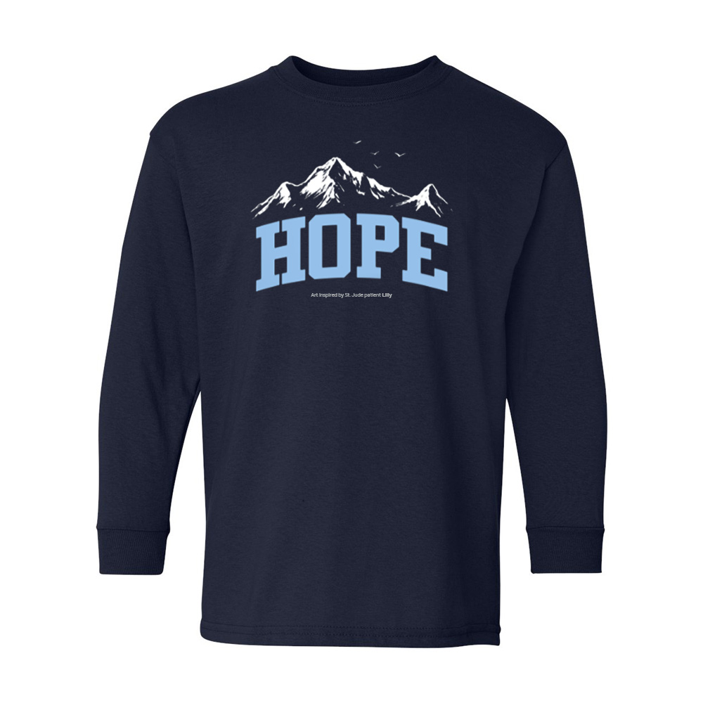 Primary image Mountains of Hope Long Sleeve Youth T-Shirt | Inspired by Patient Art