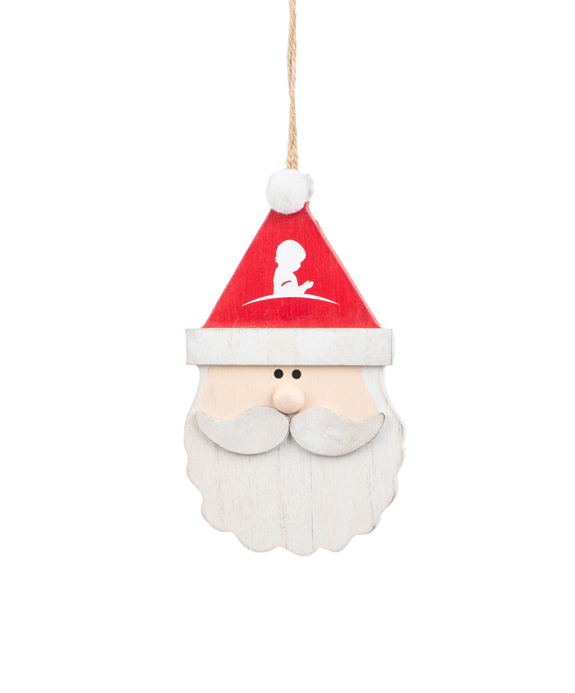 Wooden "Holly" Santa Shaped Ornament